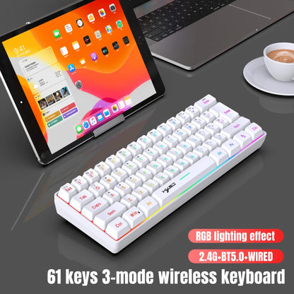 White 61-key RGB wireless keyboard with rainbow backlighting and 3-mode 2.4G/Bluetooth/Wired on Tampa Home & Garden Store