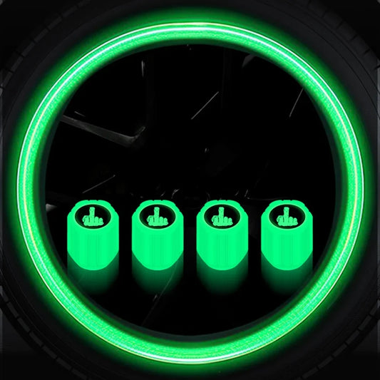 4pcs Luminous valve stem caps by BikerZoneZ, glowing green on wheel on Tampa Home & Garden Store