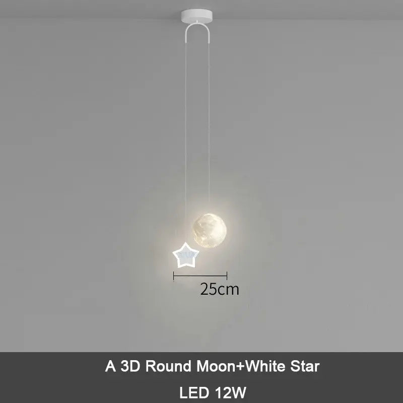 DecorBites Kids Star Moon pendant lamp with white star and 3D moon, LED 12W remote dimming on Tampa Home & Garden Store