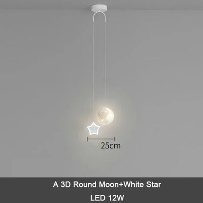DecorBites Kids Star Moon pendant lamp with white star and 3D moon, LED 12W remote dimming on Tampa Home & Garden Store