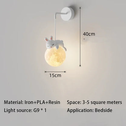 DecorBites Kids Room LED pendant light with white bear bunny on moon glass shade G9 bulb on Tampa Home & Garden Store