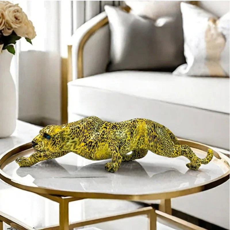 Perfecsy cheetah resin statue yellow spotted leopard sculpture for desktop decor on Tampa Home & Garden Store