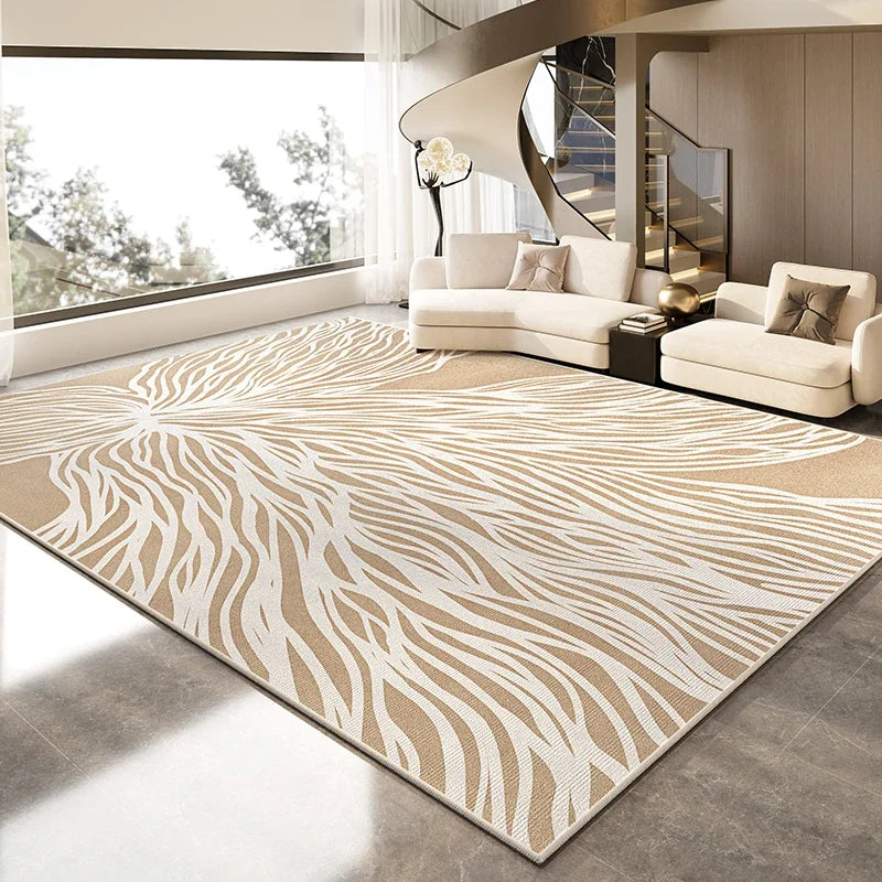 VIKAMA cream-style carpet rug by Perfecsy with zebra pattern for a beige sofa living room on Tampa Home & Garden Store