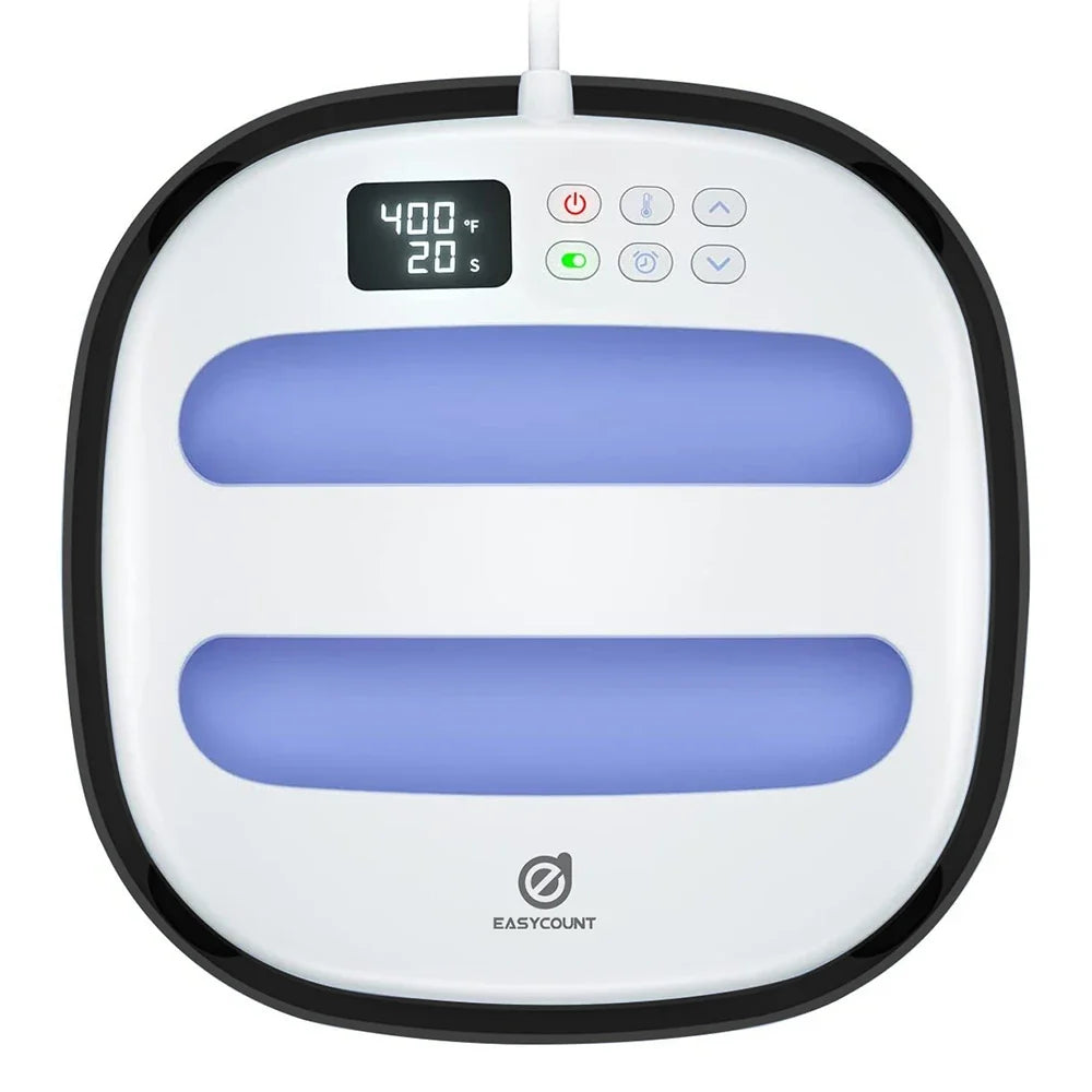 HP2 heat press 9x9 portable, white with purple platen, EasyCount brand on Tampa Home & Garden Store