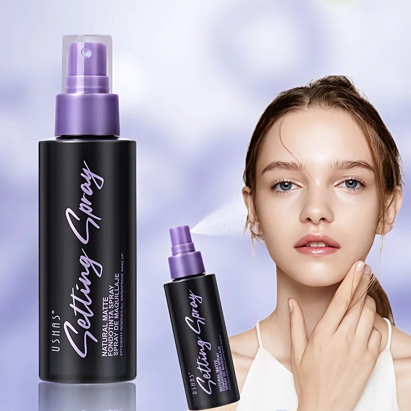 USHAS waterproof setting spray two black matte bottles with purple caps on Tampa Home & Garden Store