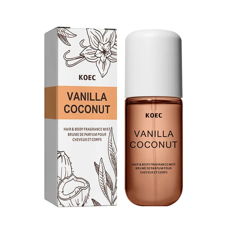 KOEC Vanilla Coconut fragrance mist bottle copper-toned glass with white cap boxed on Tampa Home & Garden Store