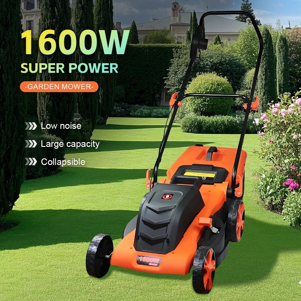 Handheld electric lawn mower by UpTrend Deals, orange and black cordless brushless garden tool on Tampa Home & Garden Store