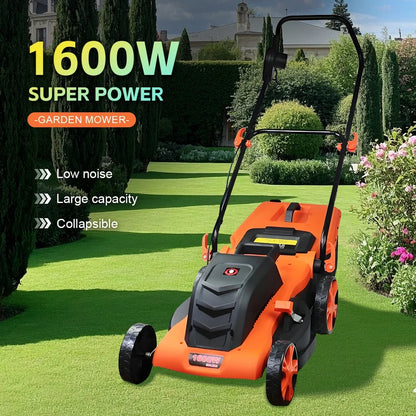 Handheld electric lawn mower by UpTrend Deals, orange and black cordless brushless garden tool on Tampa Home & Garden Store
