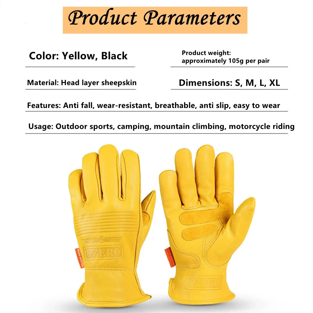 Shockproof yellow leather sheepskin motorcycle gloves by OZERO with anti-slip palms on Tampa Home & Garden Store