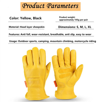 Shockproof yellow leather sheepskin motorcycle gloves by OZERO with anti-slip palms on Tampa Home & Garden Store