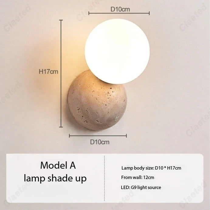 Stone lamp Perfecsy with cream stone base and round white LED globe bedside lighting on Tampa Home & Garden Store