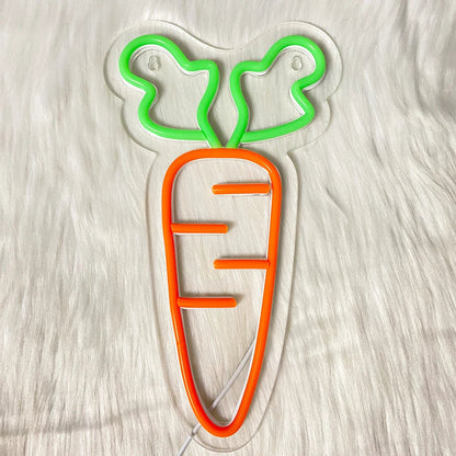 Carrot LED neon sign by Perfecsy, orange carrot with green leaves, USB powered wall decor on Tampa Home & Garden Store