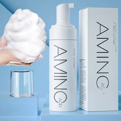 Silcy Skin Amino Acid Cleansing Mousse white bottle with pump beside box foamy lather in hand on Tampa Home & Garden Store