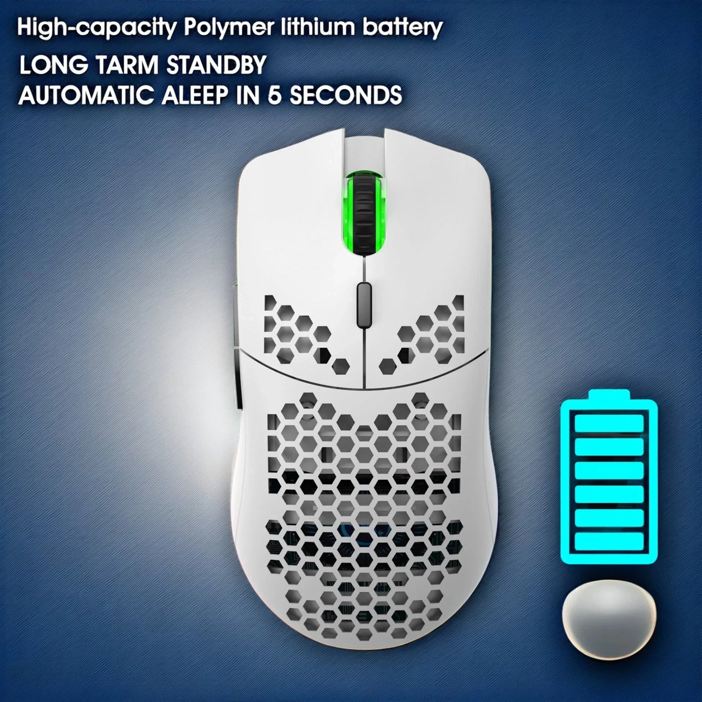 White wireless gaming mouse with honeycomb shell and neon green scroll wheel by FLIPSTYLEZLLC on Tampa Home and Garden Store
