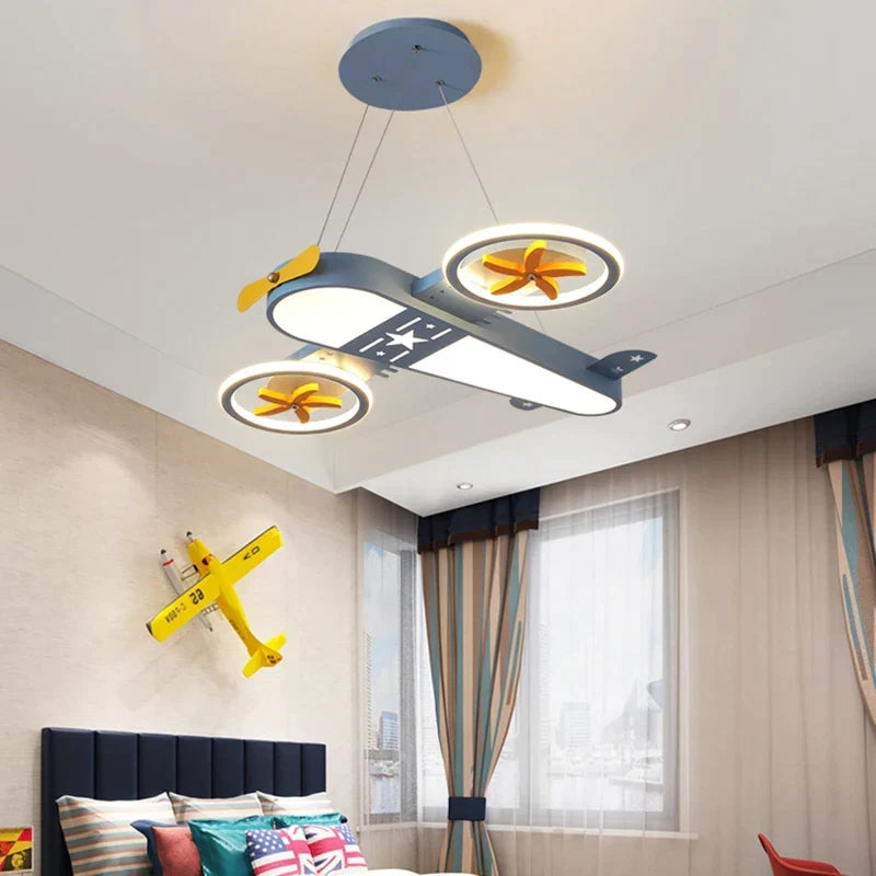 DecorBites Kids Airplane Ceiling Lights dimmable LED chandelier with yellow propeller rings on Tampa Home & Garden Store