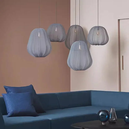 DecorBites LED Art Chandelier pendant lights, five blue-gray ribbed glass shades on Tampa Home & Garden Store