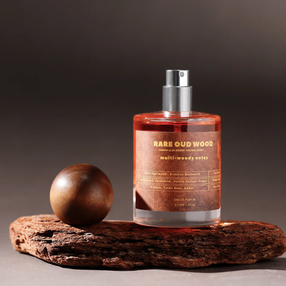Silcy Skin Rare Oud Wood perfume bottle, red glass with silver spray top on Tampa Home & Garden Store