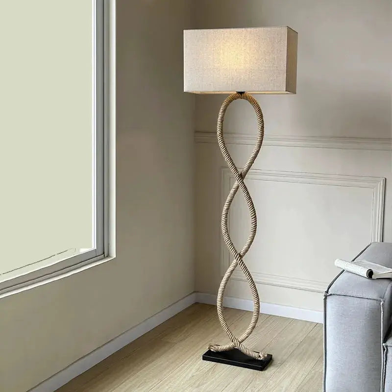 Hemp Rope Shade LED Floor Lamp Nordic Wabi Sabi