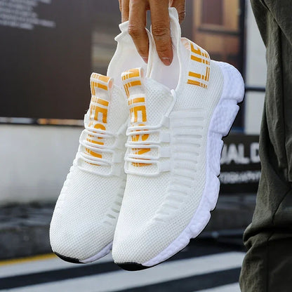 Training sneakers EstaliosFit white breathable mesh with yellow logo straps two sneakers on Tampa Home & Garden Store