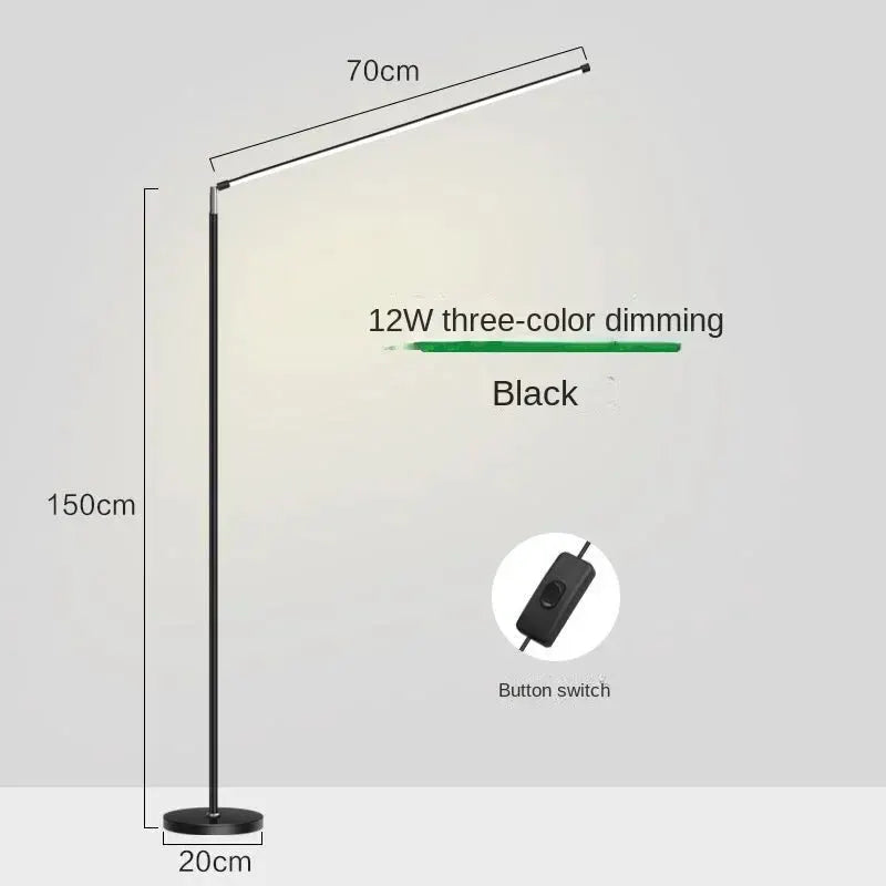 DecorBites LED Floor Lamp black with 12W three-color dimming, 70cm top bar, 150cm tall, 20cm base on Tampa Home & Garden Store