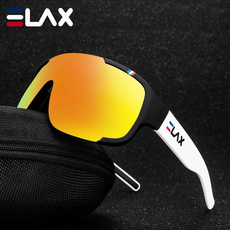 ELAX Sunglasses UV400 outdoor sport with mirrored orange lenses and white temples on Tampa Home & Garden Store