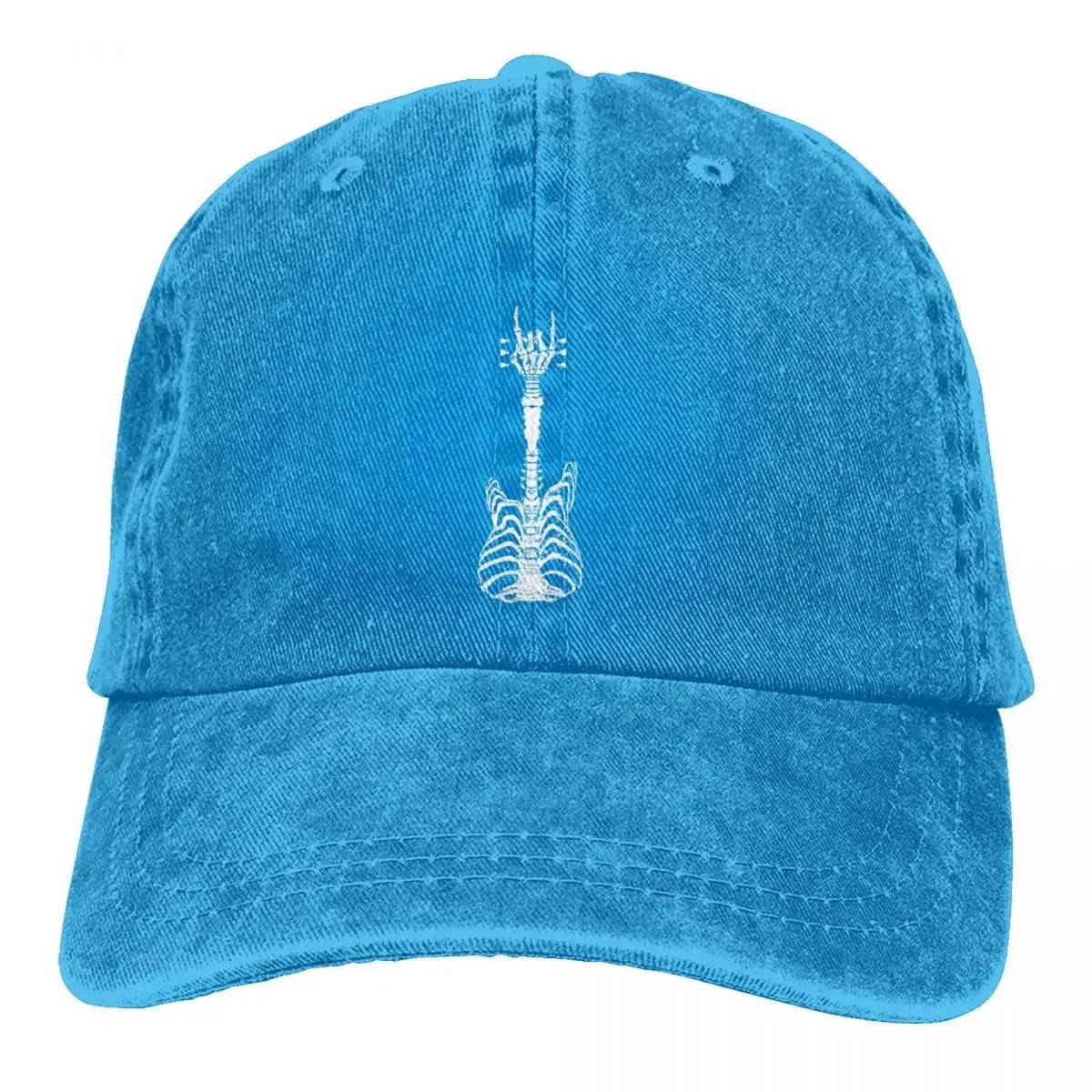 Rock & Roll Skeleton Cap blue velvet with white skeleton guitar motif by BikerZoneZ on Tampa Home & Garden Store