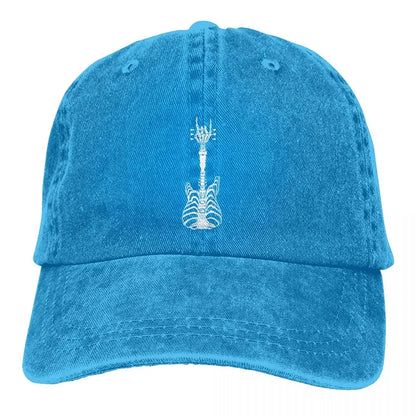 Rock & Roll Skeleton Cap blue velvet with white skeleton guitar motif by BikerZoneZ on Tampa Home & Garden Store