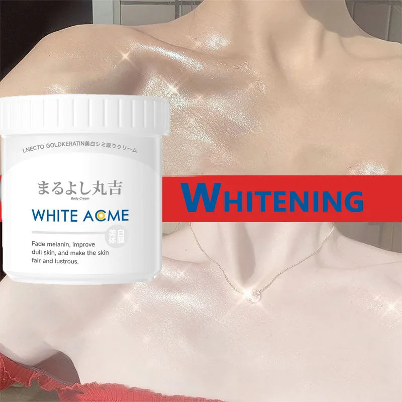 Silcy Skin body cream jar with brightening label beside a dewy chest and WHITENING banner on Tampa Home & Garden Store