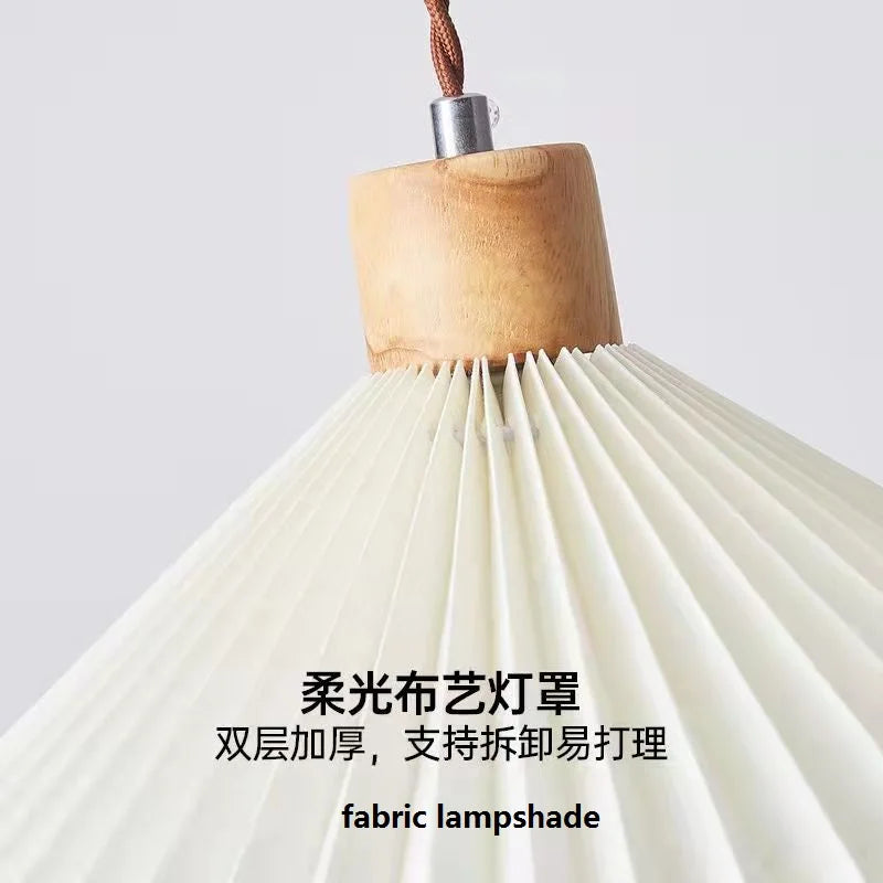 Retro pleated pendant light with solid wood canopy and white fabric shade by Perfecsy on Tampa Home & Garden Store