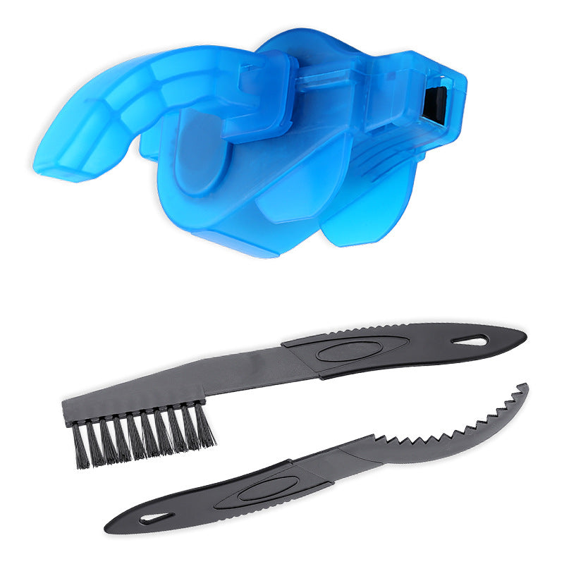 Portable chain cleaner kit by BikerZoneZ in blue with two black cleaning tools on Tampa Home & Garden Store