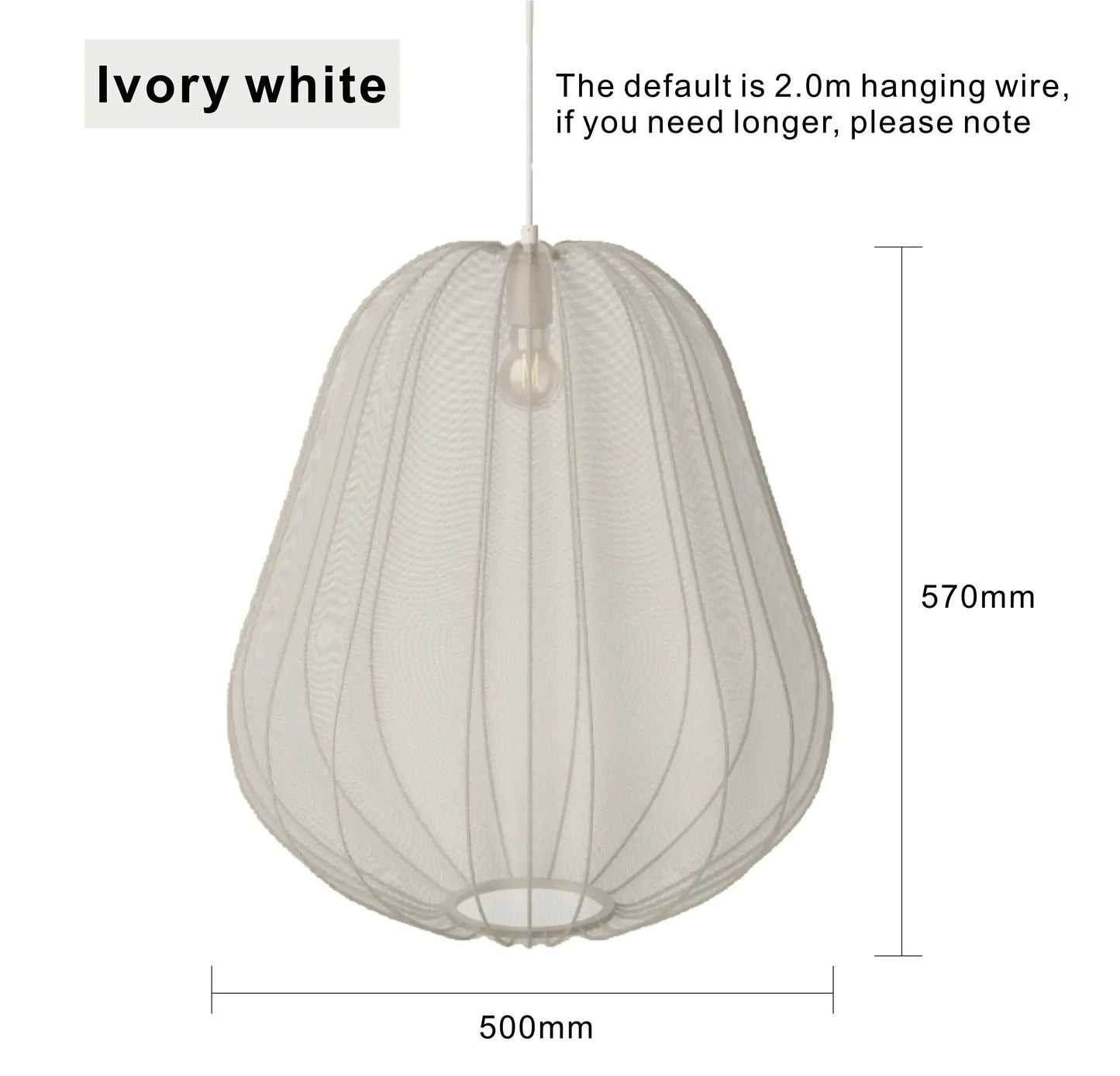 DecorBites LED Art Chandelier ivory white ribbed glass pendant light with 2.0m hanging wire on Tampa Home & Garden Store