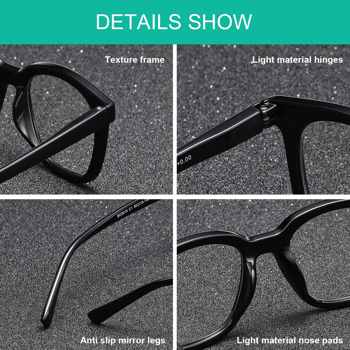 BARCUR rectangular eyeglasses by Stevvex, black frame, hinges, transparent lenses for reading on Tampa Home & Garden Store