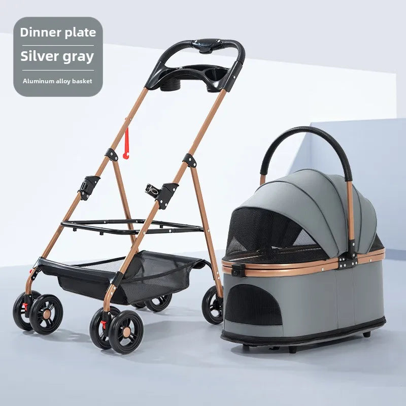 3-in-1 folding pet stroller with detachable carrier, silver-gray aluminum frame, 30 lbs, Pet Zen on Tampa Home & Garden Store