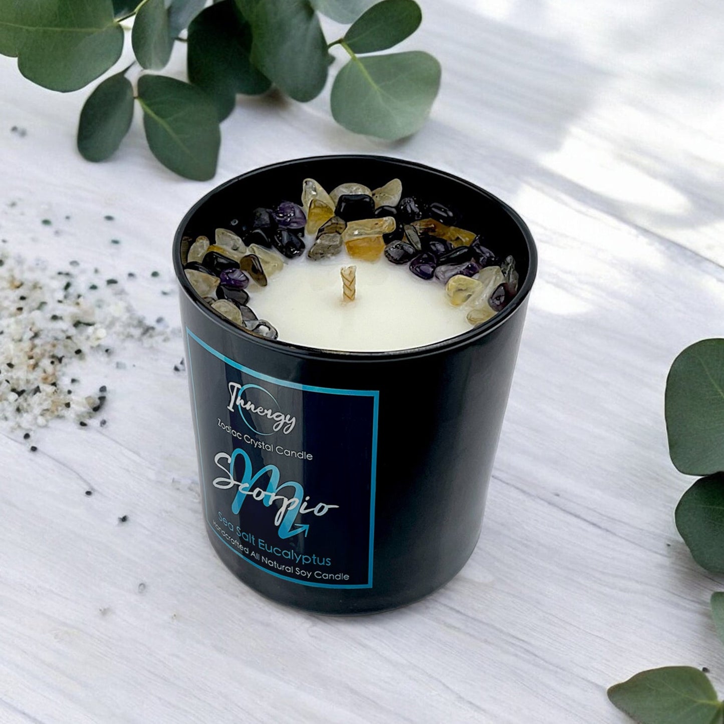Scorpio Zodiac Crystal Candle with Black Obsidian, Citrine, and Amethyst | Coconut-Soy Wax Candle, 9oz - Tampa Home & Garden Store