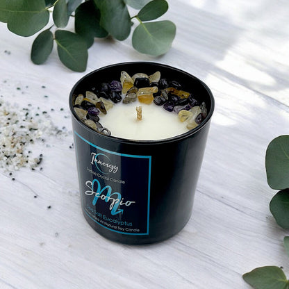 Scorpio Zodiac Crystal Candle with Black Obsidian, Citrine, and Amethyst | Coconut-Soy Wax Candle, 9oz - Tampa Home & Garden Store