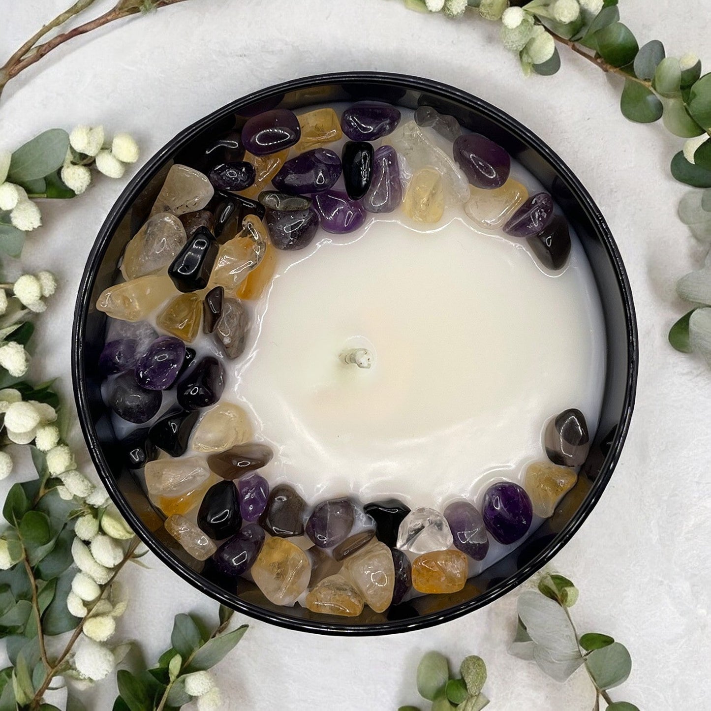 Scorpio Zodiac Crystal Candle with Black Obsidian, Citrine, and Amethyst | Coconut-Soy Wax Candle, 9oz - Tampa Home & Garden Store
