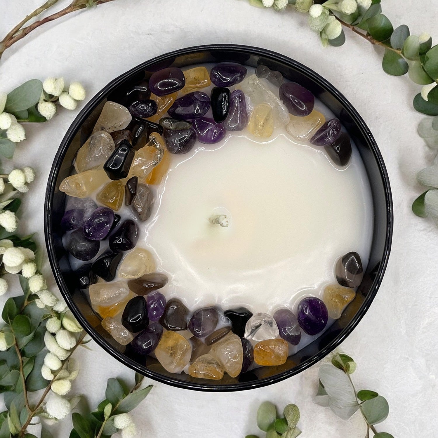 Scorpio Zodiac Crystal Candle with Black Obsidian, Citrine, and Amethyst | Coconut-Soy Wax Candle, 9oz - Tampa Home & Garden Store