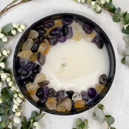 Scorpio Zodiac Crystal Candle with Black Obsidian, Citrine, and Amethyst | Coconut-Soy Wax Candle, 9oz - Tampa Home & Garden Store