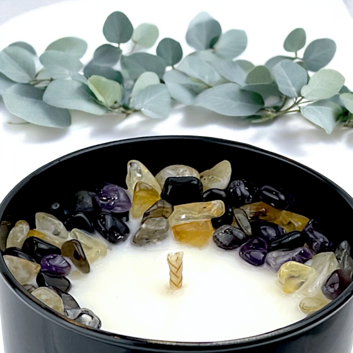 Scorpio Zodiac Crystal Candle with Black Obsidian, Citrine, and Amethyst | Coconut-Soy Wax Candle, 9oz - Tampa Home & Garden Store