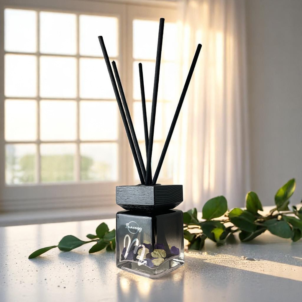 Scorpio Zodiac Crystal-Enhanced Reed Oil Diffuser, Sea Salt & Eucalyptus Scent, 100ml - Tampa Home & Garden Store