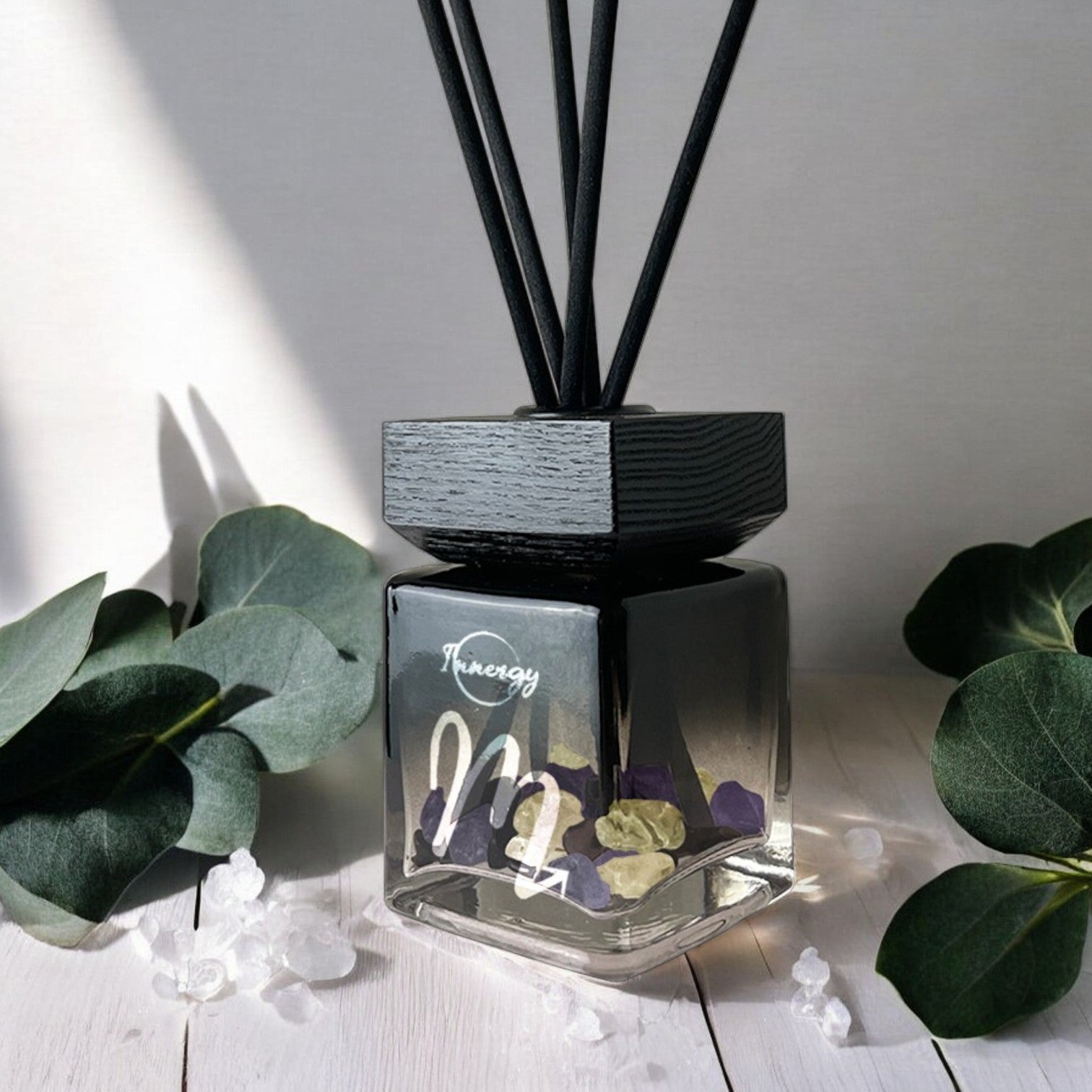Scorpio Zodiac Crystal-Enhanced Reed Oil Diffuser, Sea Salt & Eucalyptus Scent, 100ml - Tampa Home & Garden Store