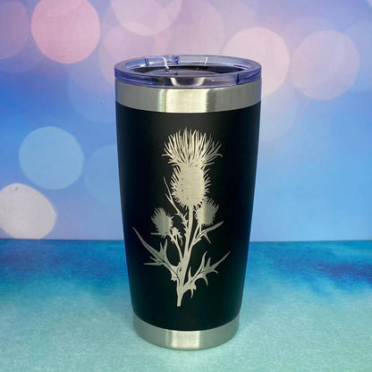 Scottish Thistle Flower Laser Engraved Powder Coated 20oz Double Walled Insulated Tumbler - Tampa Home & Garden Store