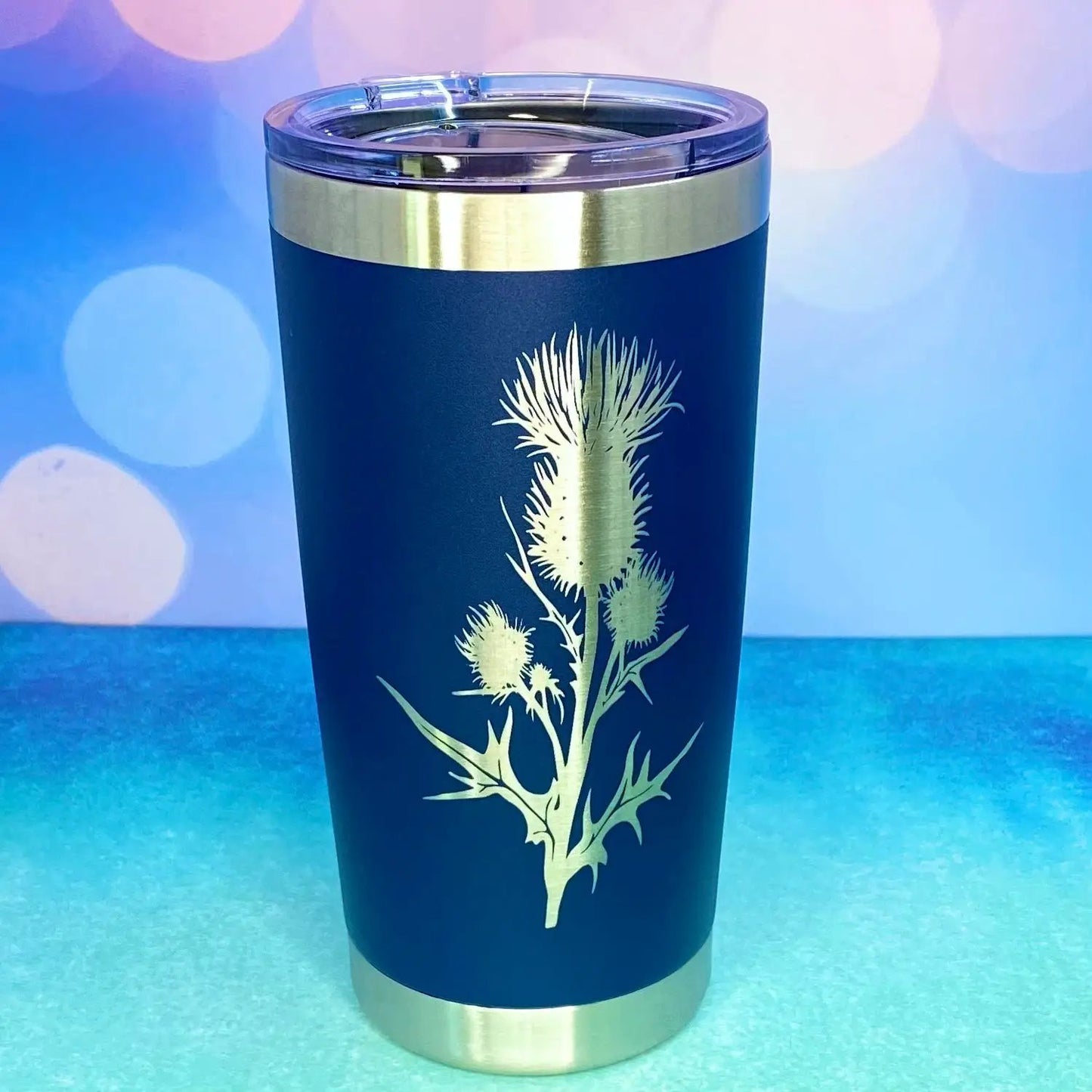Scottish Thistle Flower Laser Engraved Powder Coated 20oz Double Walled Insulated Tumbler - Tampa Home & Garden Store