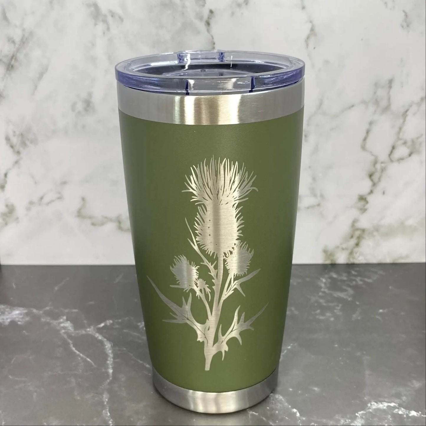 Scottish Thistle Flower Laser Engraved Powder Coated 20oz Double Walled Insulated Tumbler - Tampa Home & Garden Store