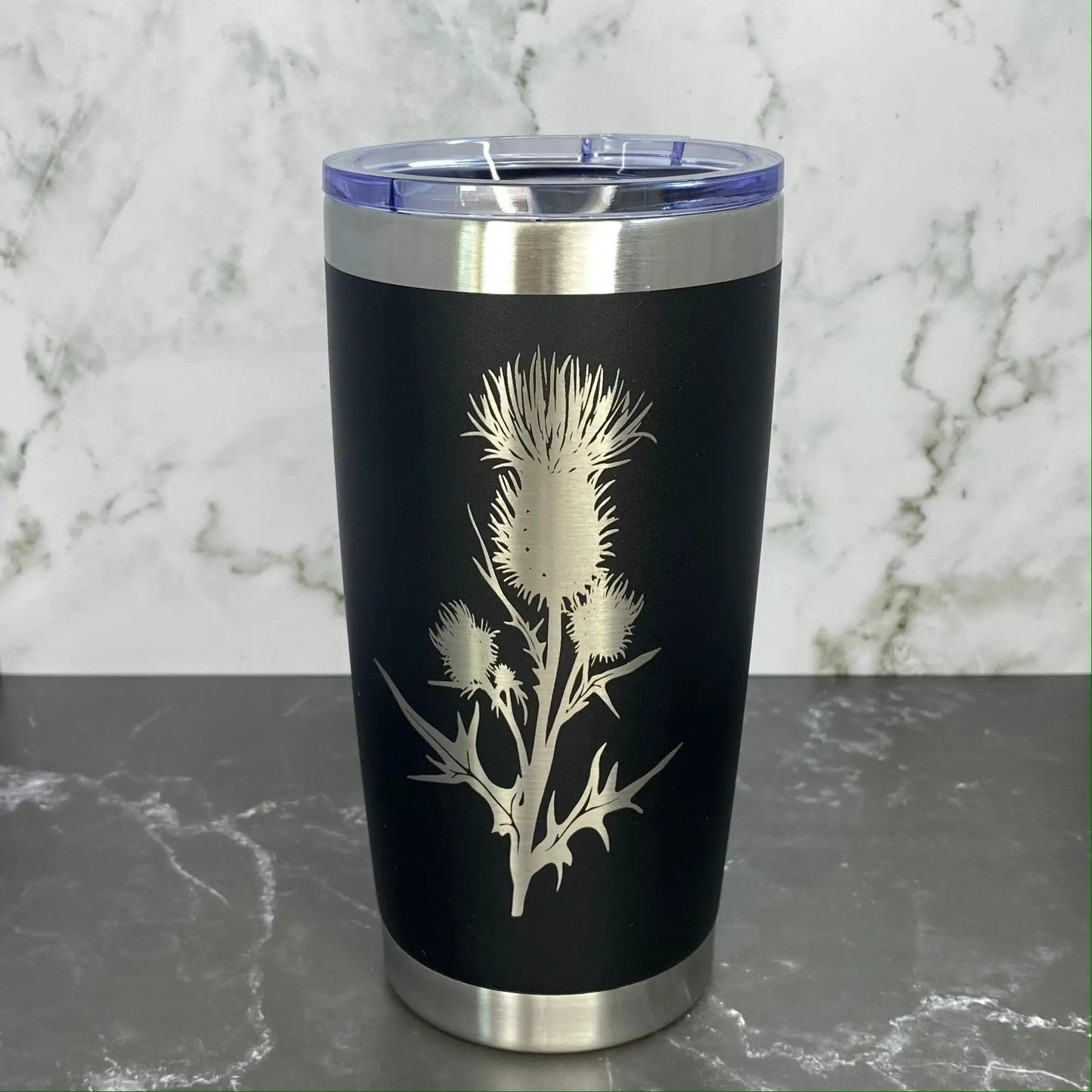 Scottish Thistle Flower Laser Engraved Powder Coated 20oz Double Walled Insulated Tumbler - Tampa Home & Garden Store