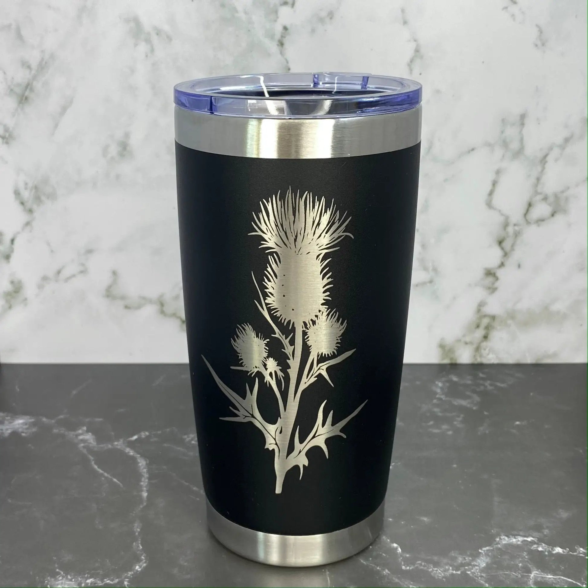 Scottish Thistle Flower Laser Engraved Powder Coated 20oz Double Walled Insulated Tumbler - Tampa Home & Garden Store