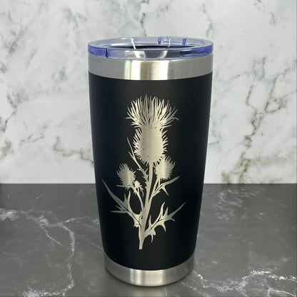 Scottish Thistle Flower Laser Engraved Powder Coated 20oz Double Walled Insulated Tumbler - Tampa Home & Garden Store