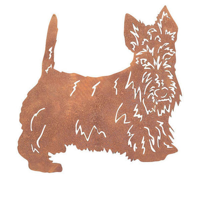 Scottish Terrier garden stake silhouette in rusted metal by Rustica Ornamentals on Tampa Home & Garden Store