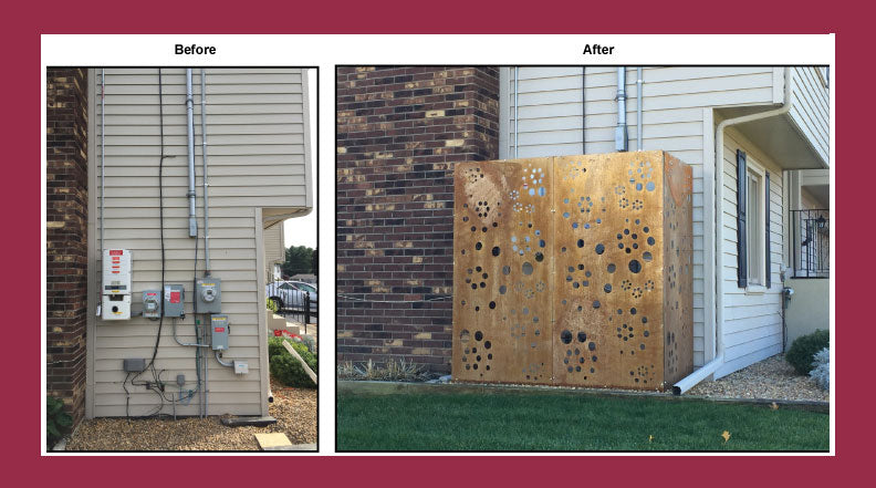 Large 46-inch metal privacy screen with decorative perforated panels on Tampa Home & Garden Store