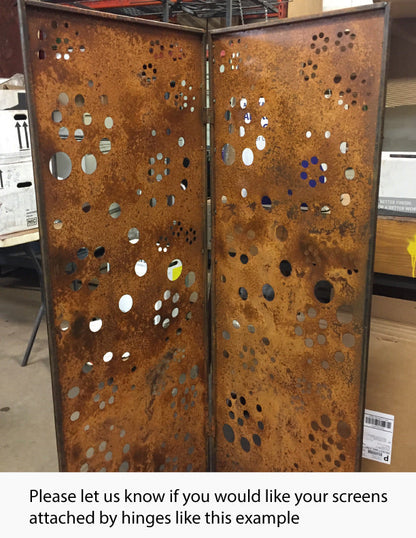 Metal two-panel privacy screen with perforations rusted metal by Rustica Ornamentals 46 in on Tampa Home & Garden Store